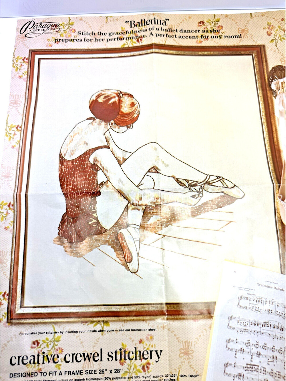 Vtg Paragon Needlecraft Ballerina Crewel Stitchery Kit 0433 26x28 1976 NOS